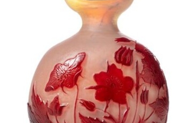 GALLE - Nancy "Roses sauvages" Vase en verre double, de...