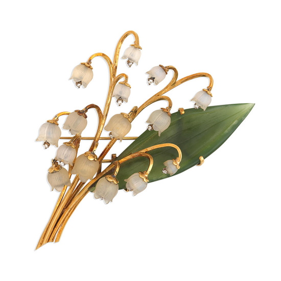 GEM-SET LILY OF THE VALLEY BROOCH, MID 20TH CENTURY