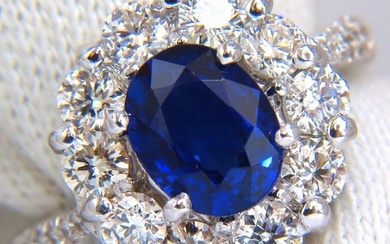 GIA 3.67CT NATURAL VIVID ROYAL BLUE DIAMONDS RING CLUSTER 18KT GOLD