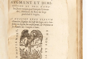 GRIMAUDET, François Des Monnoyes augment et diminution du pris d’icelles, livre unique.