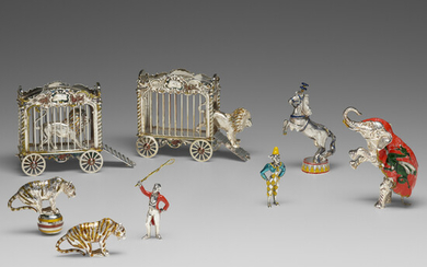 Gene Moore for Tiffany & Co., Group of silver and enamel circus figures: Animals