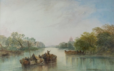 George Clarkson Stanfield, British 1828-1878- Bray on Thames; pencil and watercolour on paper, signed and dated 'Geo Clarkson Stanfield. 1850' (lower left), 52.8 x 74.5 cm.