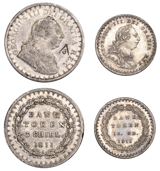 George III, Bank of England, Three Shillings, Eighteen Pence, both 1811 (S...