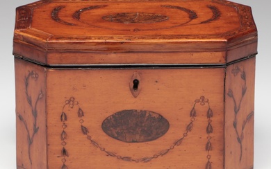 George III English Satinwood Inlaid Tea Caddy, Late 18th/ Early 19th Century
