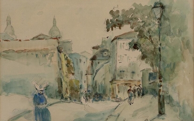 Georges Henri Rouault, French 1871-1958 - Street scene; watercolour and pencil on paper, signed lower right 'Georges Rouault', 24.5 x 36.5 cm (ARR)