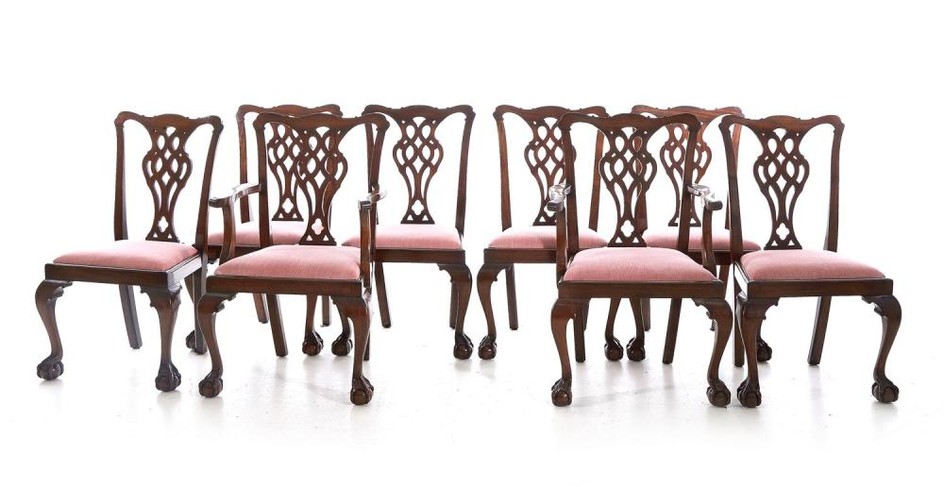 Georgian style carved mahogany chairs, set of eight (8pcs)