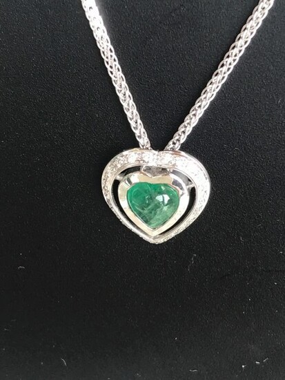 Gianni Carità - 18 kt. White gold - Necklace with pendant - 0.77 ct Emerald - Diamonds