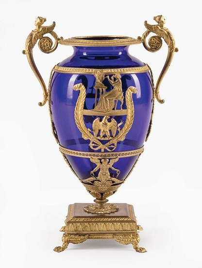 Gilt Metal-Mounted Cobalt Glass Vase