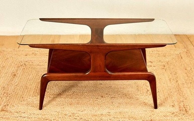 Gio PONTI (1891-1979), Table basse en bois et cristal moulé, Vers 1960, Italie. 47 x...