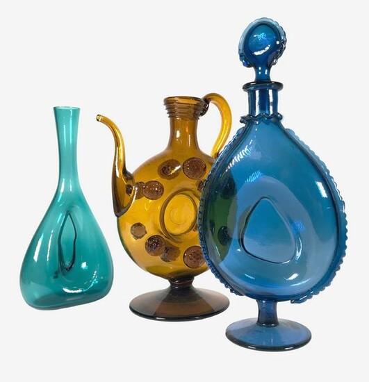 Group Of Vintage Colored Glass Objects, 1960s