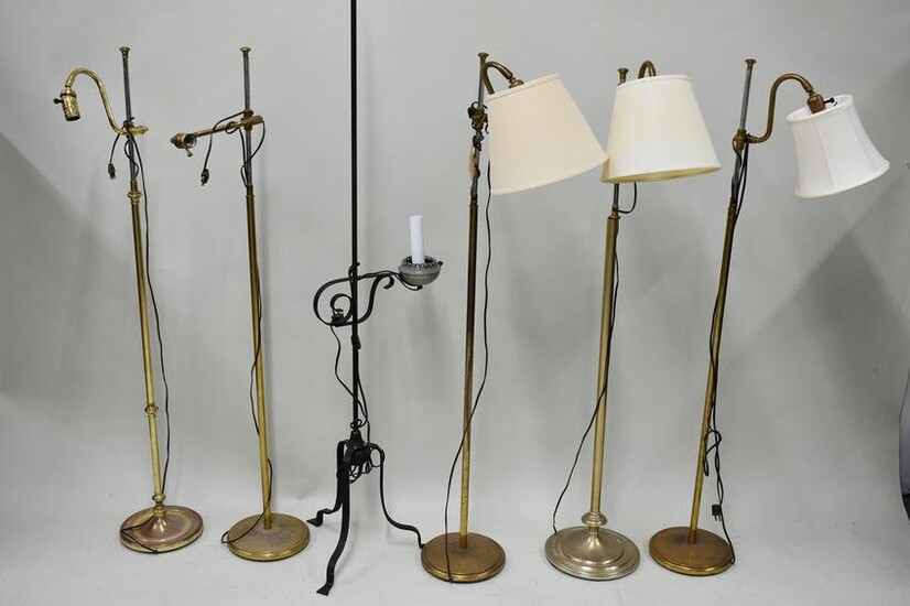 Group of 5 Assorted Brass Adjustable Floor Lamps