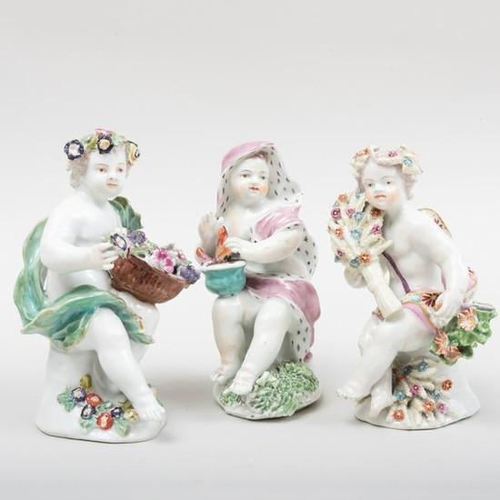 Group of Three English Porcelain Putti Allegorical of