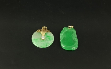 Group of Two Chinese Jadeite Pendant with Bails Marked