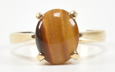 HALLMARKED 9CT GOLD & TIGERS EYE SOLITAIRE RING