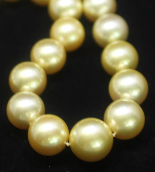 Hakimoto 16.8x13 mm Natural Golden Color South Sea Pearl 18K 1.75c Dia. Necklace