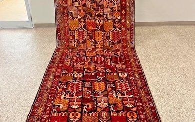 Hand Knotted Persian Tribal Runner Ardebil Red Black Oriental Wool Area Rug 4'9" x 13'5"