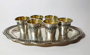 Hazorfim - tray and 6 small cups from silver- like new