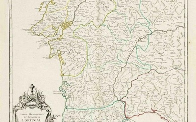 Historical map of Portugal, ''Partie Meridionale du Royaume de Portugal...'', border col.