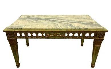 Hollywood Regency Coffee Table by Maison Jansen, Marble Top, Painted