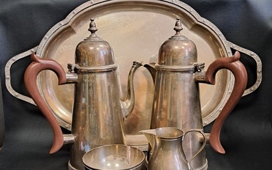IMPRESSIVE SILVER COFFEE SET comprising coffee pot and hot w...