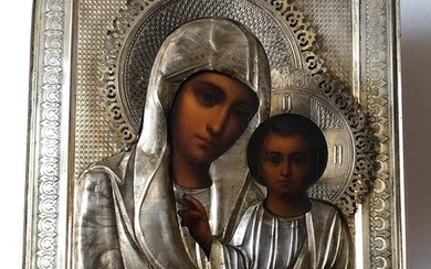 Icon, Our Lady of Kazan - Silver, Wood - Late 19th century