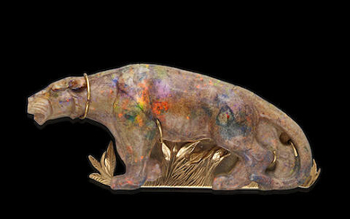 Impressive Opal-in-Matrix Carving of a Puma Mounted as a Pendant