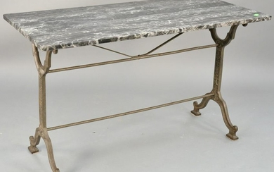 Iron base table with grey marble top. ht. 28 in., top