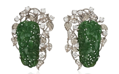 JADEITE JADE AND DIAMOND BROOCHES WITH GIA REPORTS