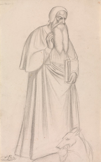 JEAN-HIPPOLYTE FLANDRIN (Lyon 1809-1864 Rome) Group of 4 pencil drawings. Standing Cleric, Study...