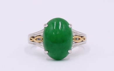 JEWELRY. Signed 18kt Bi-Color Gold and Jade Ring.