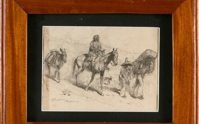 JOHN EDWARD BOREIN (California, 1872-1945), "Mexico", depicting a woman on horseback and two men