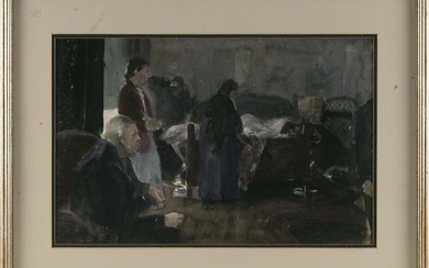 JOHN WHORF (Massachusetts, 1903-1959), Mourning scene., Watercolor on paper, 13" x 22" sight. Framed