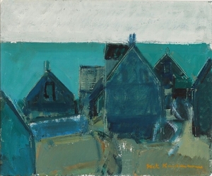 Jack Kampmann: Faroese village. Signed Jack Kampmann. Oil on canvas. 38×46 cm.