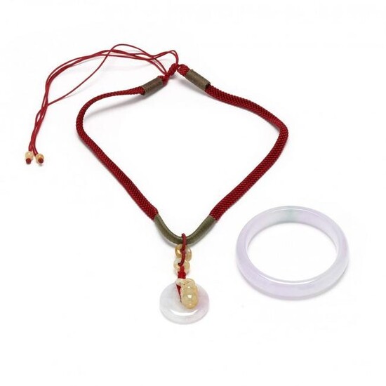 Jadeite Pendant Necklace and Bangle Bracelet