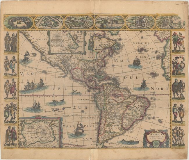 Jansson's Carte-a-Figures Map of the Americas, "America Noviter Delineata", Hondius/Jansson