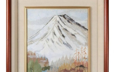 Japanese Chigirie Work Mt. Fuji by Master Seino Kozaki