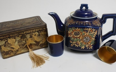 Japanese Teapot, Lacquerware Box, Limoges Cups