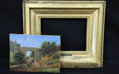 Jean-Joseph BIDAULD (1758-1846) "Pont de Montmorency - Paysage animé" Huile sur toile monogrammée JB et...