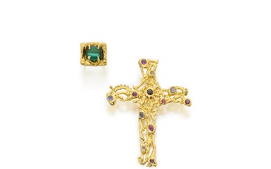 Jean Mahie Gold and gem set pendant and a tourmaline...