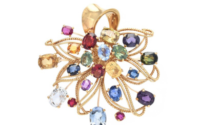 Jewellery Brooch BROOCH, 18K gold, 9 sapphires approx. 14,30 ct...