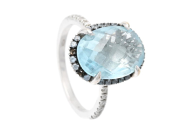 Jewellery Ring RING, 18K white gold, blue topaz, white a...