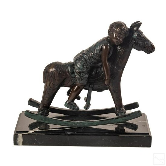 Jim Davidson Boy On Rocking Horse Bronze Sculpture