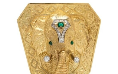 LA TRIOMPHE, YELLOW GOLD, DIAMOND AND EMERALD ELEPHANT