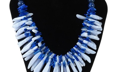 LAPIS LAZULI AND BLUE LACE AGATE BEADED NECKLACE