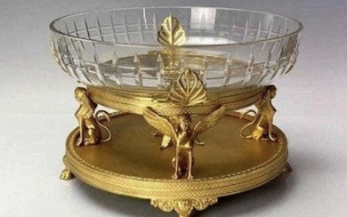 LARGE EMPIRE STYLE DORE BRONZE CRYSTAL CENTERPIECE