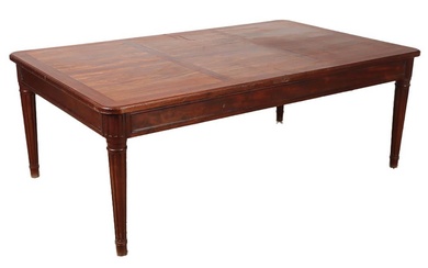 LARGE FRENCH MAHOGANY LIBRARY TABLE WITH FLUTED LEGS