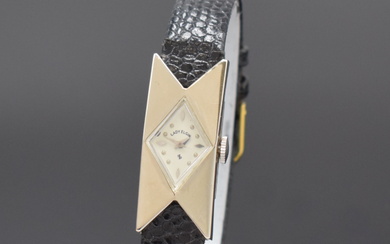 LORD ELGIN unusual 14k white gold rectangular ladies wristwatch, USA...