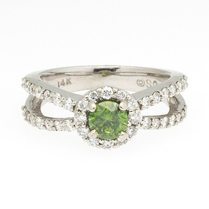 Ladies' Gold, Green and White Diamond Ring
