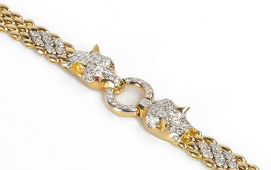Lady's 14K Gold and Diamond & Ruby Panther Bracelet