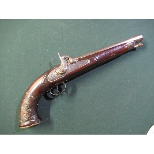 Large 19th C eastern made percussion cap pistol with 9.5inch...